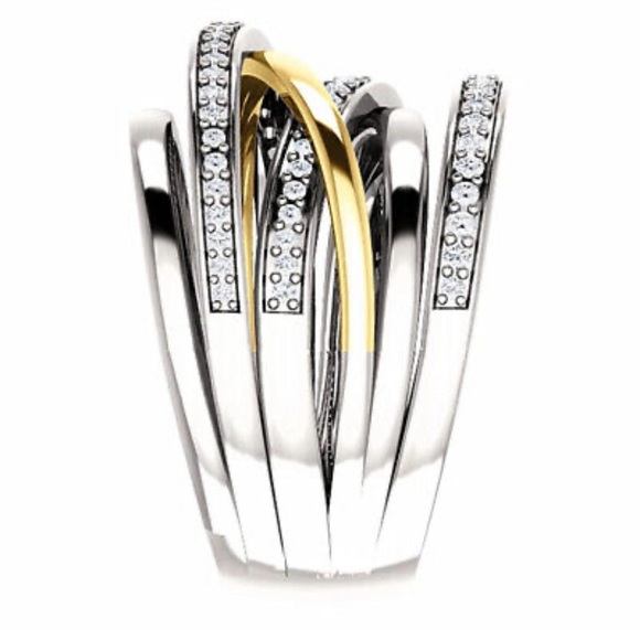 NWT 925 STERLING SILVER TWO TONE DIAMOND RING - Picture 4 of 4